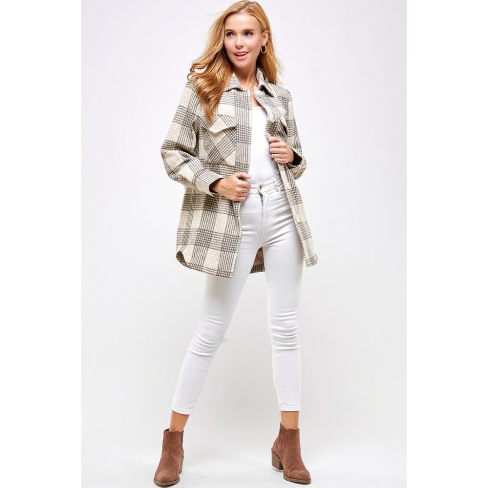 FLANNEL BUTTON DOWN JACKET KHAKI